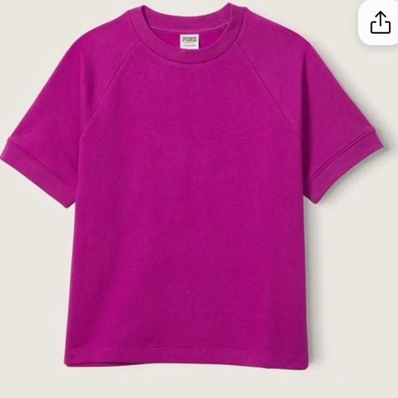 🩷PINK Magenta Short-Sleeve Fleece-Lined Relaxed Crewneck - Picture 6 of 6
